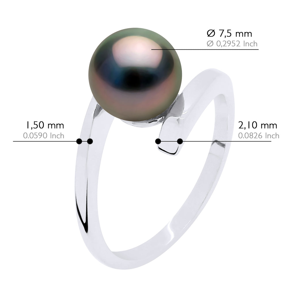 Bague Jonc Prestige Argent 925 Millièmes Rhodié - Véritable Perle De Culture De Tahiti Ronde 7-8 Mm