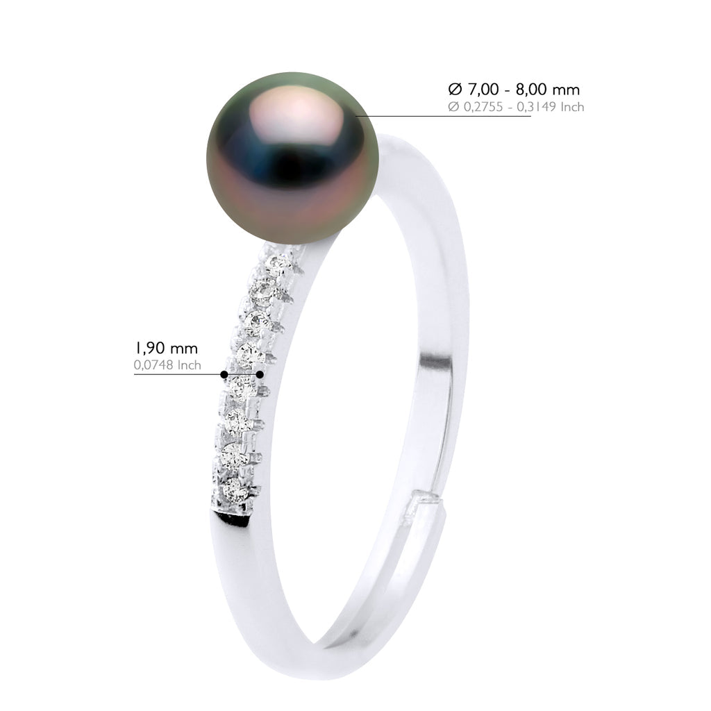 Bague Joaillerie - Véritable Perle De Culture De Tahiti Ronde 7-8 Mm