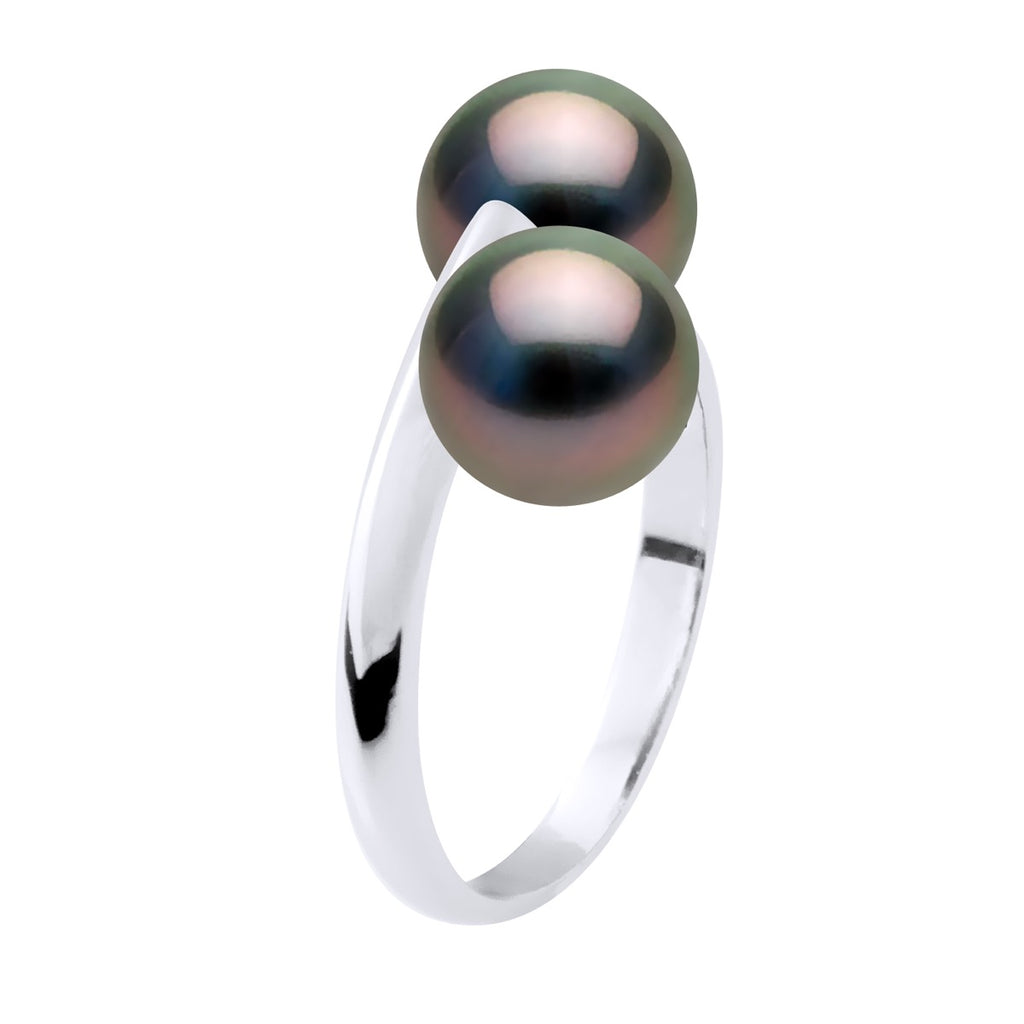 Bague Toi & Moi 2 Perles De Tahiti Rondes 7-8 Mm - Argent 925 - Hatu Iti