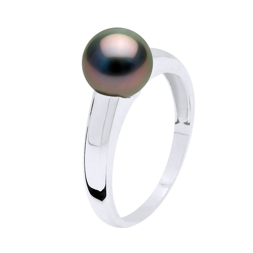 Bague Jonc Prestige Argent 925 Millièmes Rhodié - Véritable Perle De Culture De Tahiti Ronde 7-8 Mm