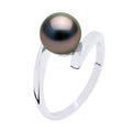 Bague Jonc Prestige Argent 925 Millièmes Rhodié - Véritable Perle De Culture De Tahiti Ronde 7-8 Mm