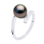 Bague Jonc Prestige Argent 925 Millièmes Rhodié - Véritable Perle De Culture De Tahiti Ronde 7-8 Mm