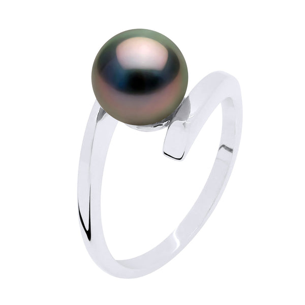 Bague Jonc Prestige Argent 925 Millièmes Rhodié - Véritable Perle De Culture De Tahiti Ronde 7-8 Mm