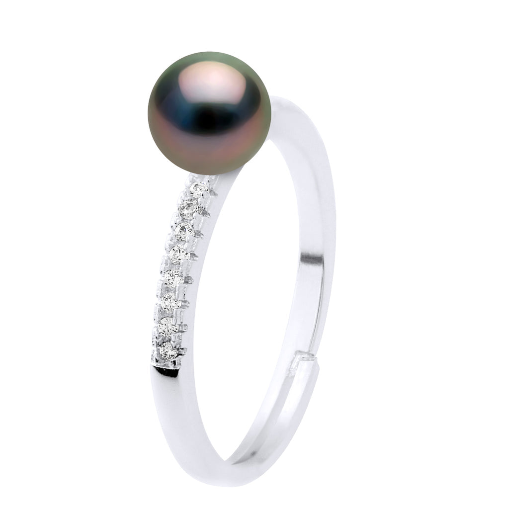 Bague Joaillerie - Véritable Perle De Culture De Tahiti Ronde 7-8 Mm