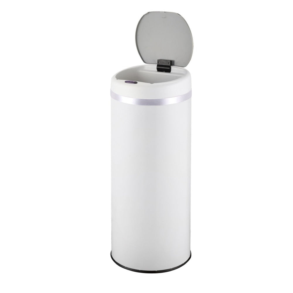 Poubelle de cuisine automatique 42L SOHO Blanc mat en acier INOX avec cerclage - REDDECO.com