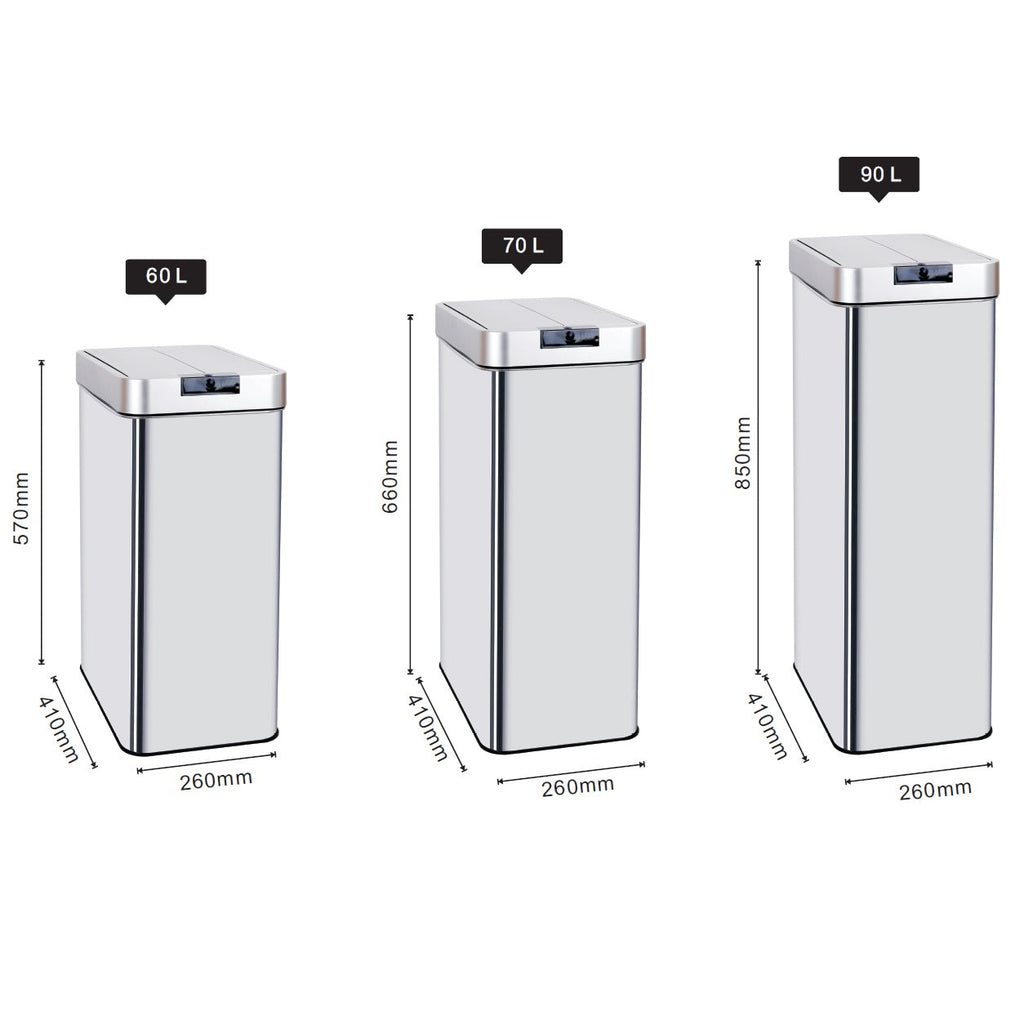 Poubelle de cuisine automatique 70L SILVERLAKE en acier Inox avec cerclage Ouverture papillon grande capacité - REDDECO.com