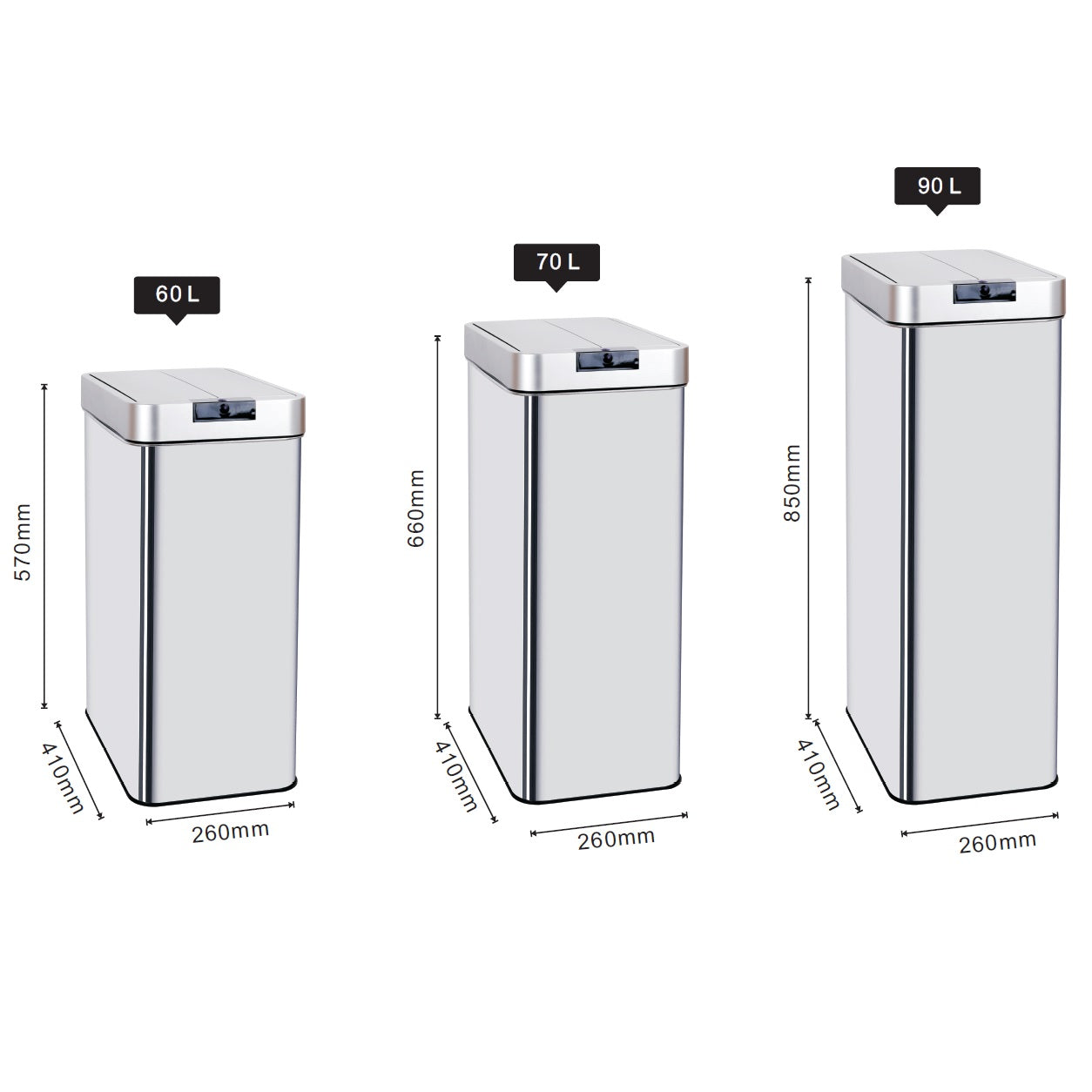 Poubelle de cuisine automatique 70L SILVERLAKE en acier Inox avec cerclage Ouverture papillon grande capacité - REDDECO.com