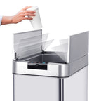 Poubelle de cuisine automatique 90L SILVERLAKE en acier Inox avec cerclage Ouverture papillon grande capacité - REDDECO.com