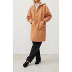 Manteau Mi-Long Manches Longues Capuche - Noisetier - Femme