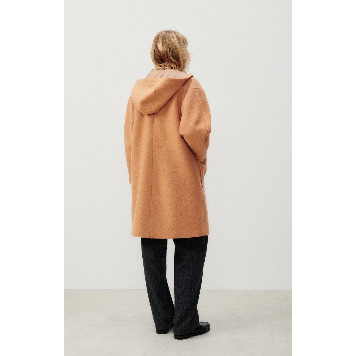 Manteau Mi-Long Manches Longues Capuche - Noisetier - Femme