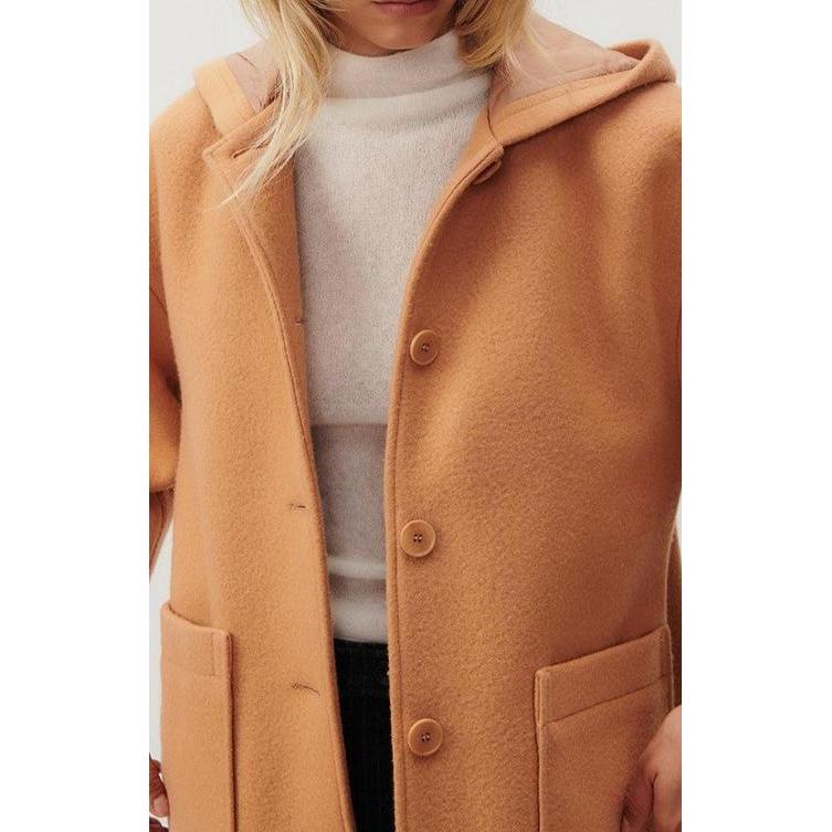 Manteau Mi-Long Manches Longues Capuche - Noisetier - Femme
