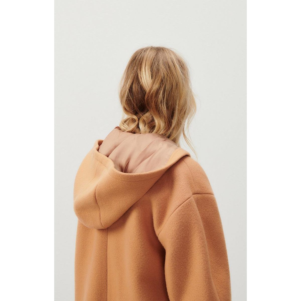 Manteau Mi-Long Manches Longues Capuche - Noisetier - Femme