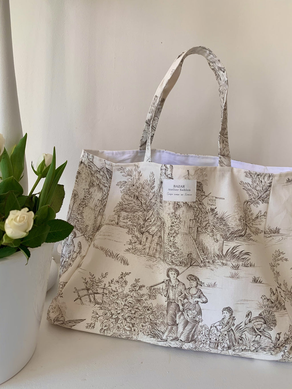 CABAS TOILE DE JOUY MOKA