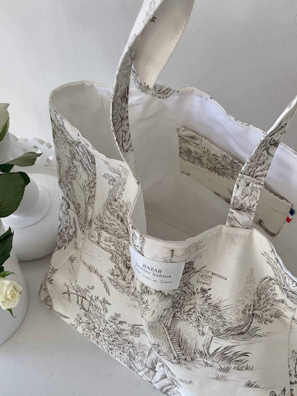 CABAS TOILE DE JOUY MOKA