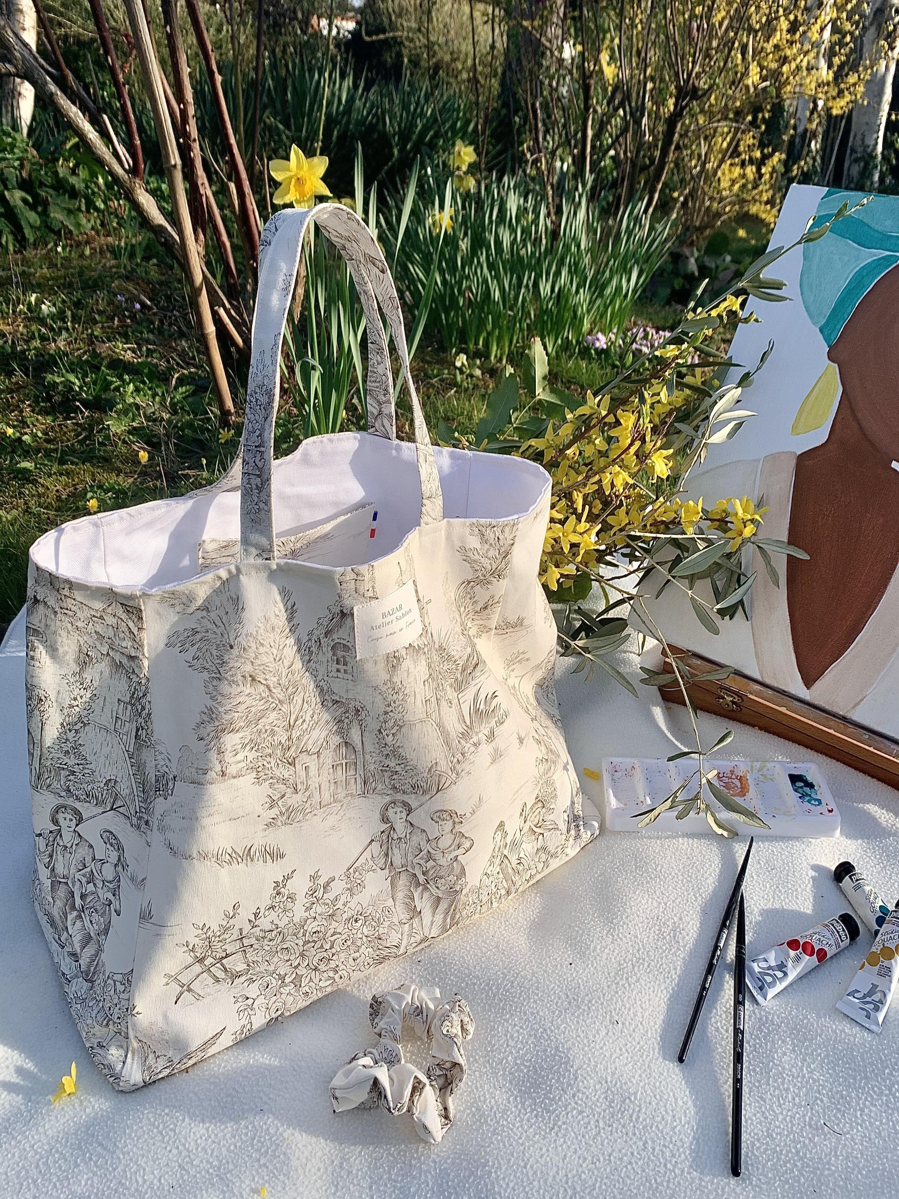 CABAS TOILE DE JOUY MOKA / CABAS MADE IN FRANCE