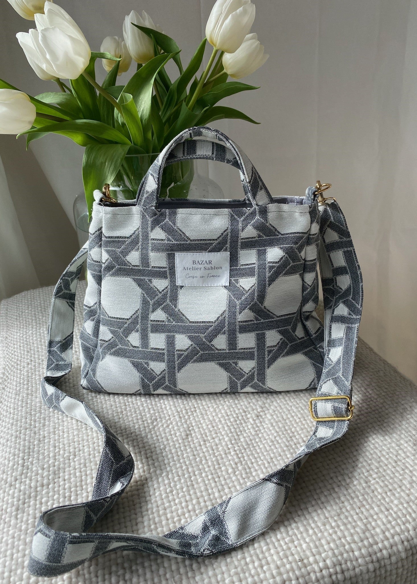Mini Cabas - Cannage - Gris