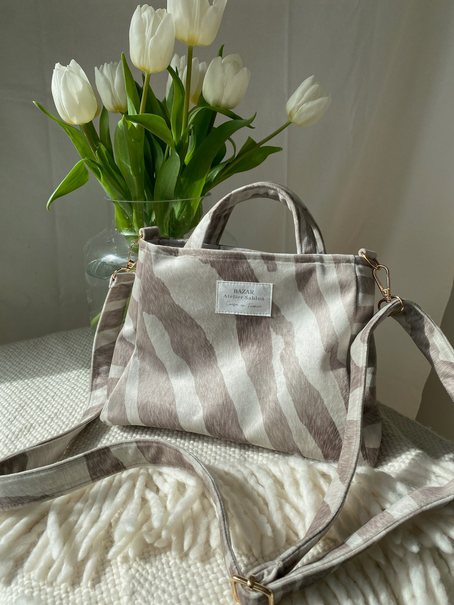 Mini Cabas - Pile Poil Zèbre - Beige