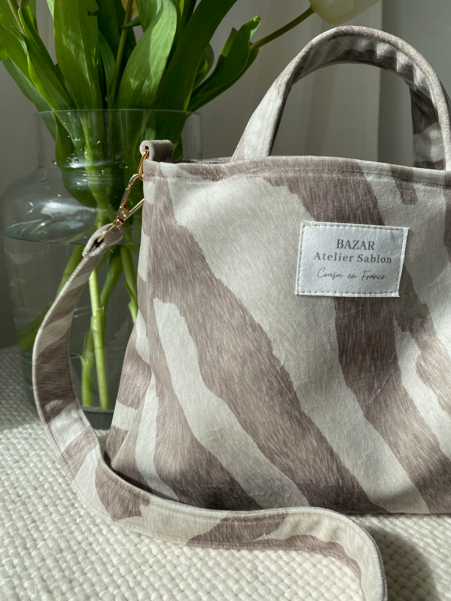 Mini Cabas - Pile Poil Zèbre - Beige