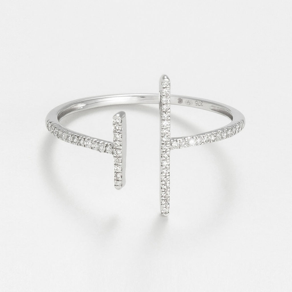 Bague "Parallèle Asymétrique" D0,1Ct/50 - Or Blanc