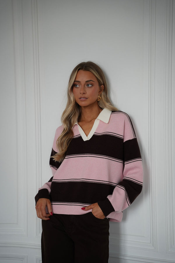 Pull Rayé Monika - Chocolat/Rose