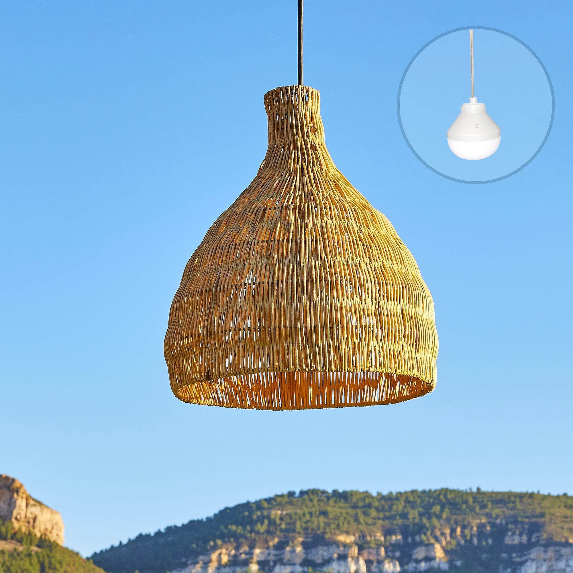 Bella - Suspension Sans Fil - Rotin - Beige
