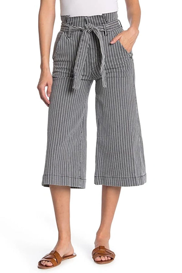 Pantalon Belted Pleated Culotte - Noir Multi
