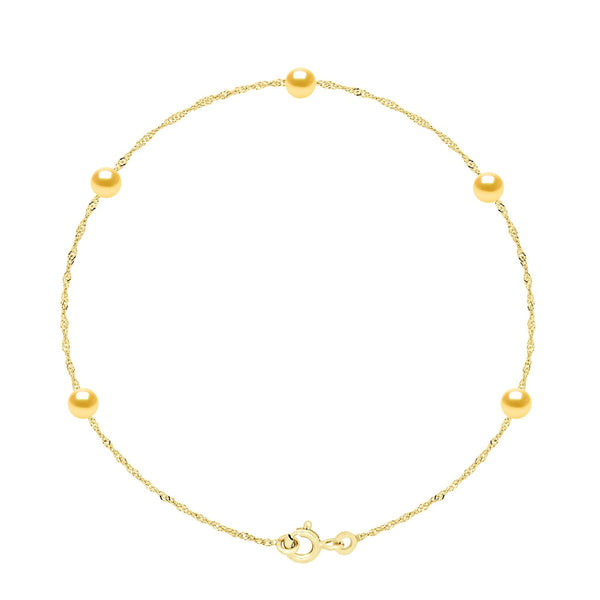 Bracelets 5 Perles Rondes - Tailles De 4 À 6 Mm - Chaine Singapour - Or 750 - Marigny
