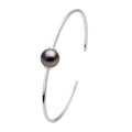 Bracelet Jonc - Argent 925 Millièmes - Véritables Perles De Culture De Tahiti Ronde 9-10 Mm