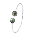 Bracelet Jonc - Argent 925 Millièmes - 2 Véritables Perles De Culture De Tahiti Cerclées 9-10 Mm