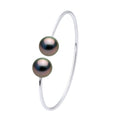 Bracelet Jonc Semi Rigide - Argent 925 Millièmes - 2 Véritables Perles De Culture De Tahiti Rondes 9-10 Mm