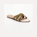 Mules Myrtice - Olive Et Platinium