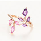 Bague Diamants "Flamboyant" 0,09/29, Améthyste 0,38/4 et Saphir Rose 0,0,35/3