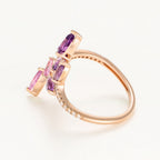 Bague Diamants "Flamboyant" 0,09/29, Améthyste 0,38/4 et Saphir Rose 0,0,35/3