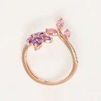 Bague Diamants "Flamboyant" 0,09/29, Améthyste 0,38/4 et Saphir Rose 0,0,35/3