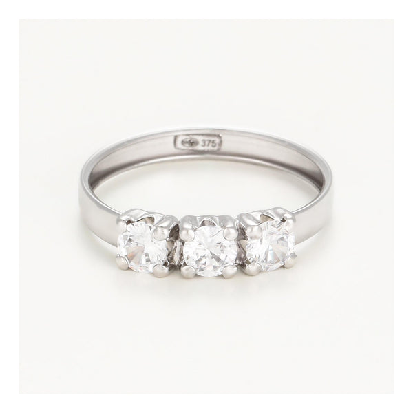 Bague "Trio De Pierre" Or Blanc 375/1000 Et Zirconium