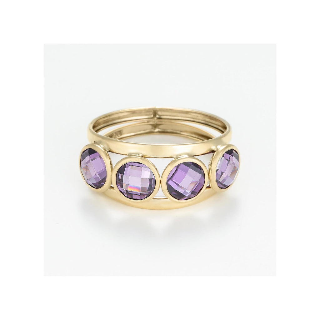 Bague " Maden Amethyst" Or Jaune 375/1000 Et Zirconium