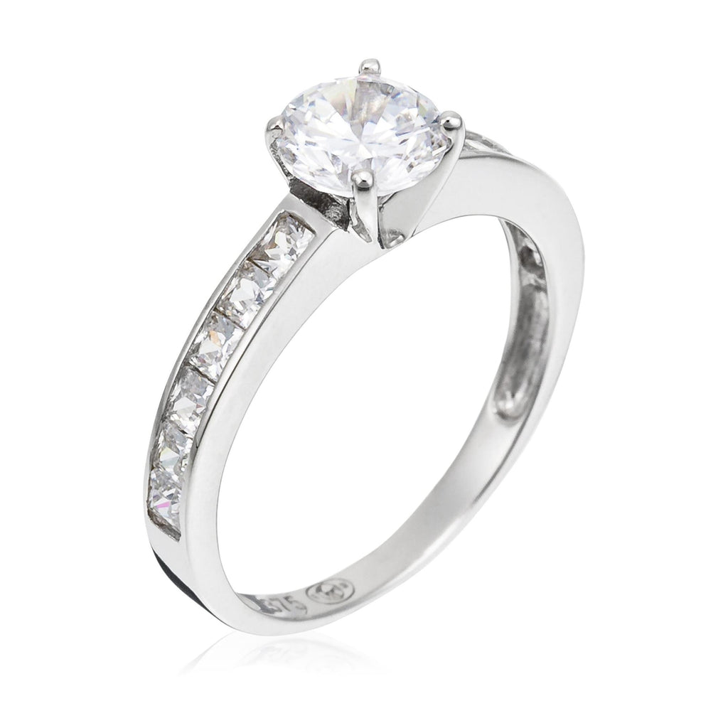 Bague "Brillant" Or Blanc 375/1000 Et Zirconium