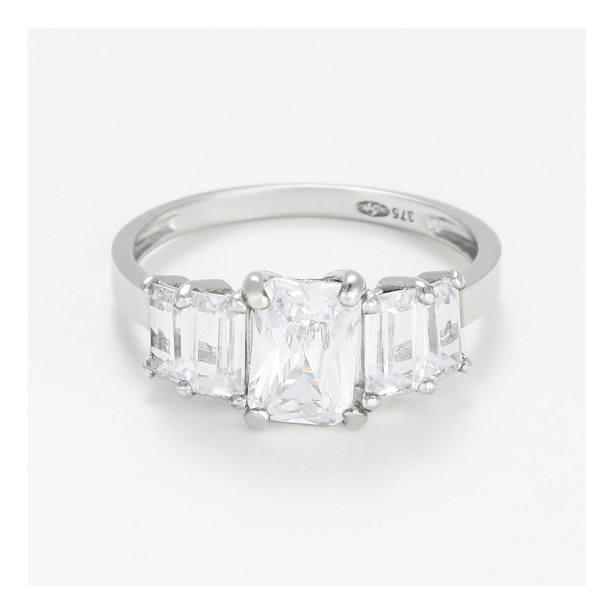 Bague "Escalier" Or Blanc 375/1000 Et Zirconium
