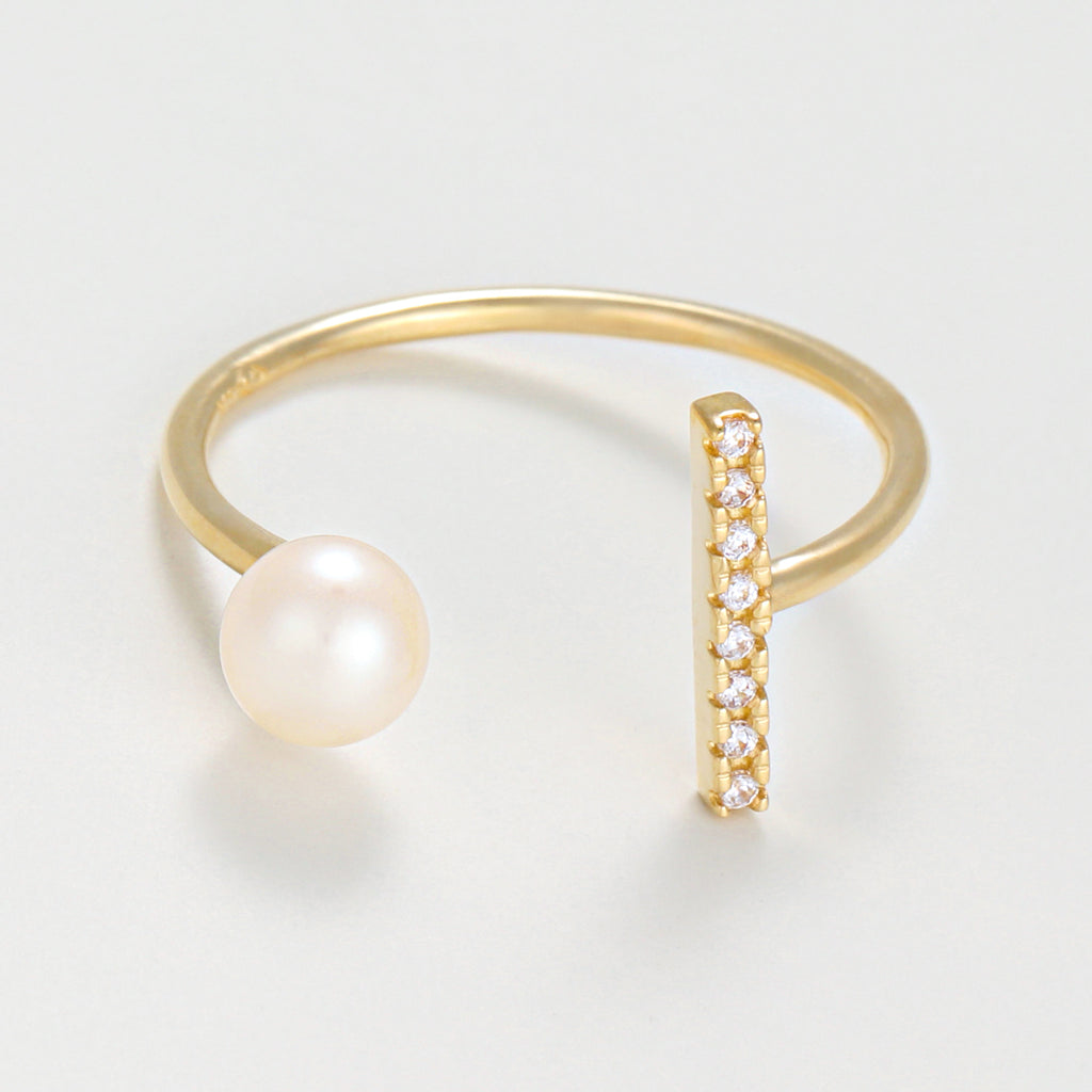 Bague "Kalaya"Or Jaune 375/1000 Et Perles Blanche