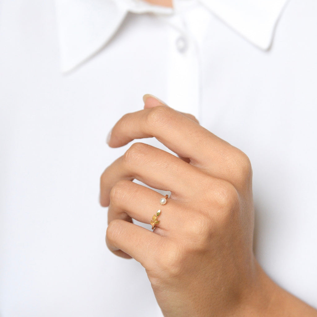 Bague "Oli" - Or Jaune 375/1000 Et Perles Blanche