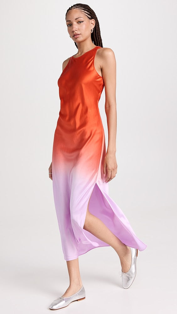 Robe Bias Dip Dye Midi - Red Orange Multi