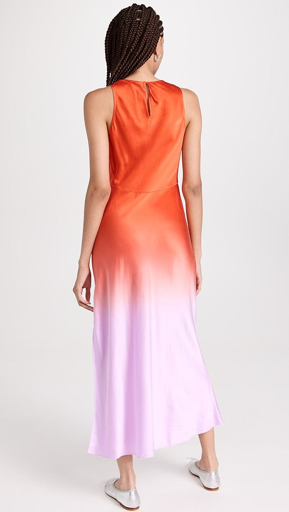 Robe Bias Dip Dye Midi - Red Orange Multi