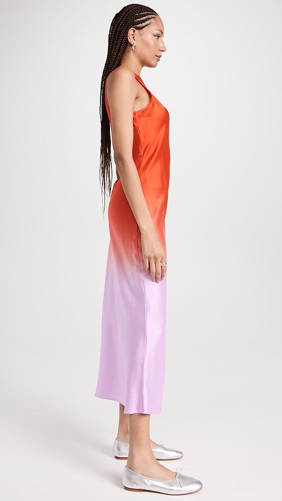 Robe Bias Dip Dye Midi - Red Orange Multi