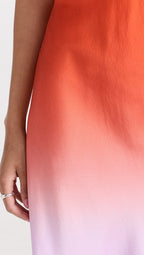 Robe Bias Dip Dye Midi - Red Orange Multi