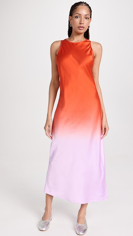 Robe Bias Dip Dye Midi - Red Orange Multi