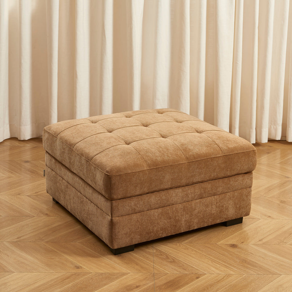 Pouf Billie Avec Coffre De Rangement Tissu Chenille Écureuil