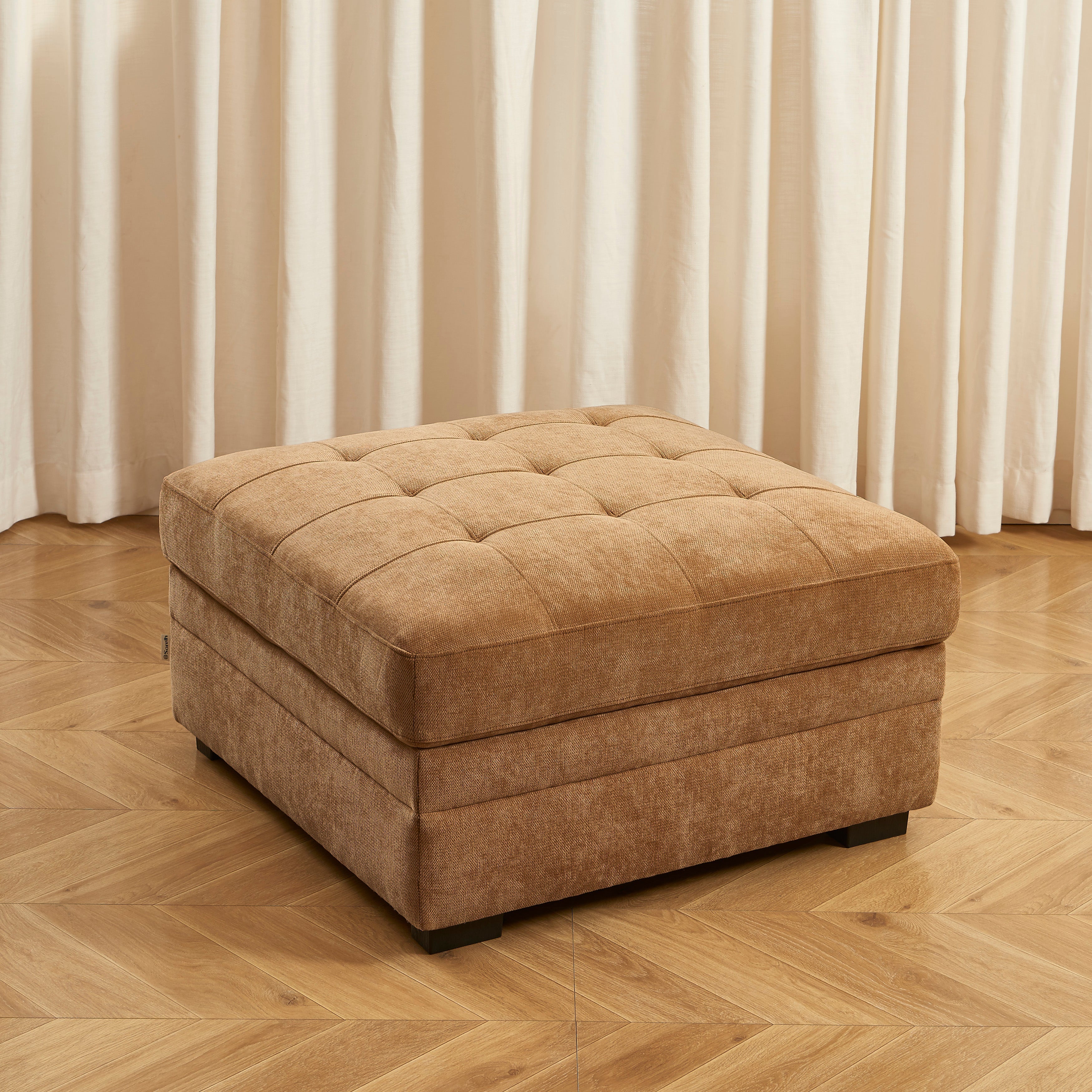 Pouf Billie Avec Coffre De Rangement Tissu Chenille Écureuil