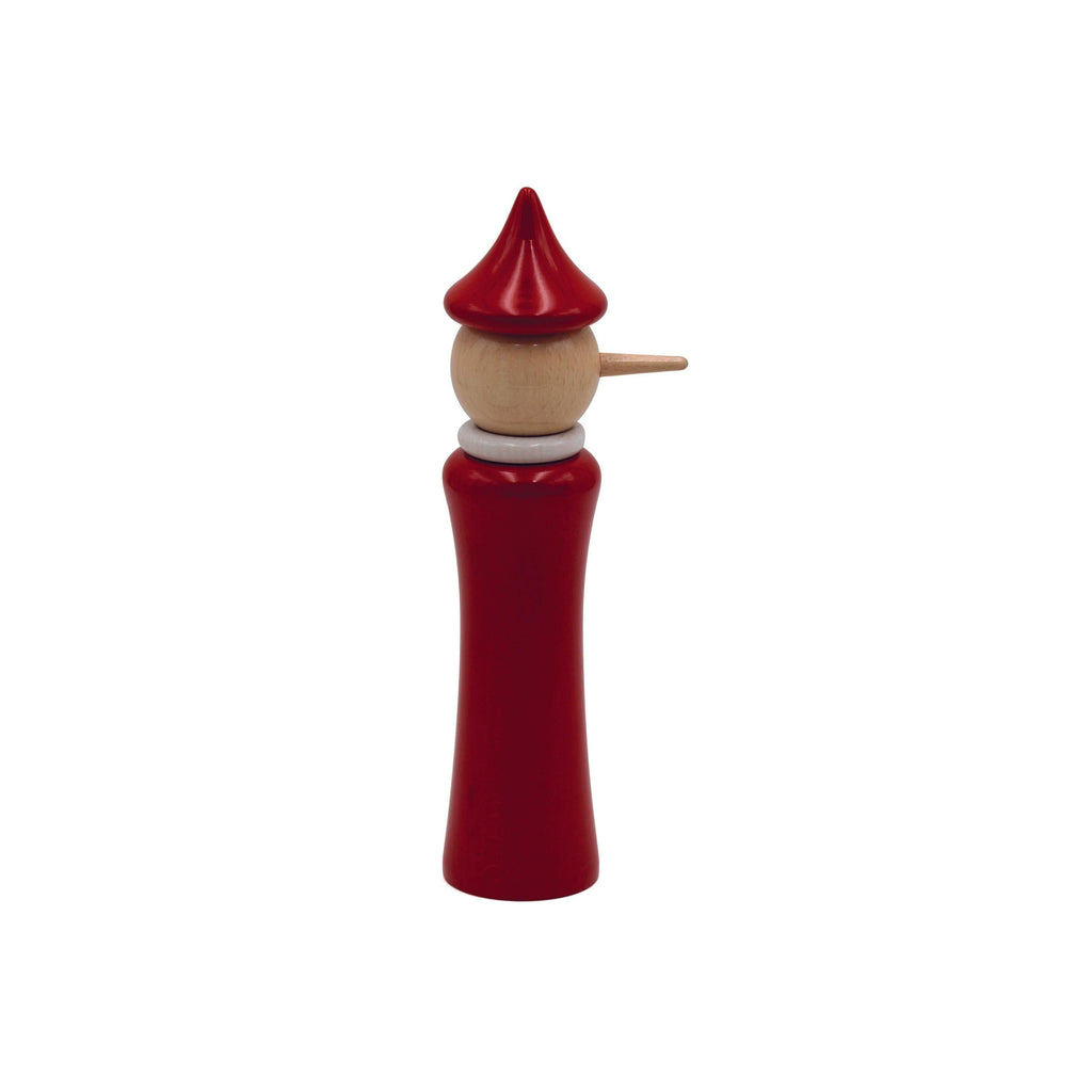 Moulin À Épices « Pinocchio » En Hêtre Laqué Naturel / Col Rouge / Blanc