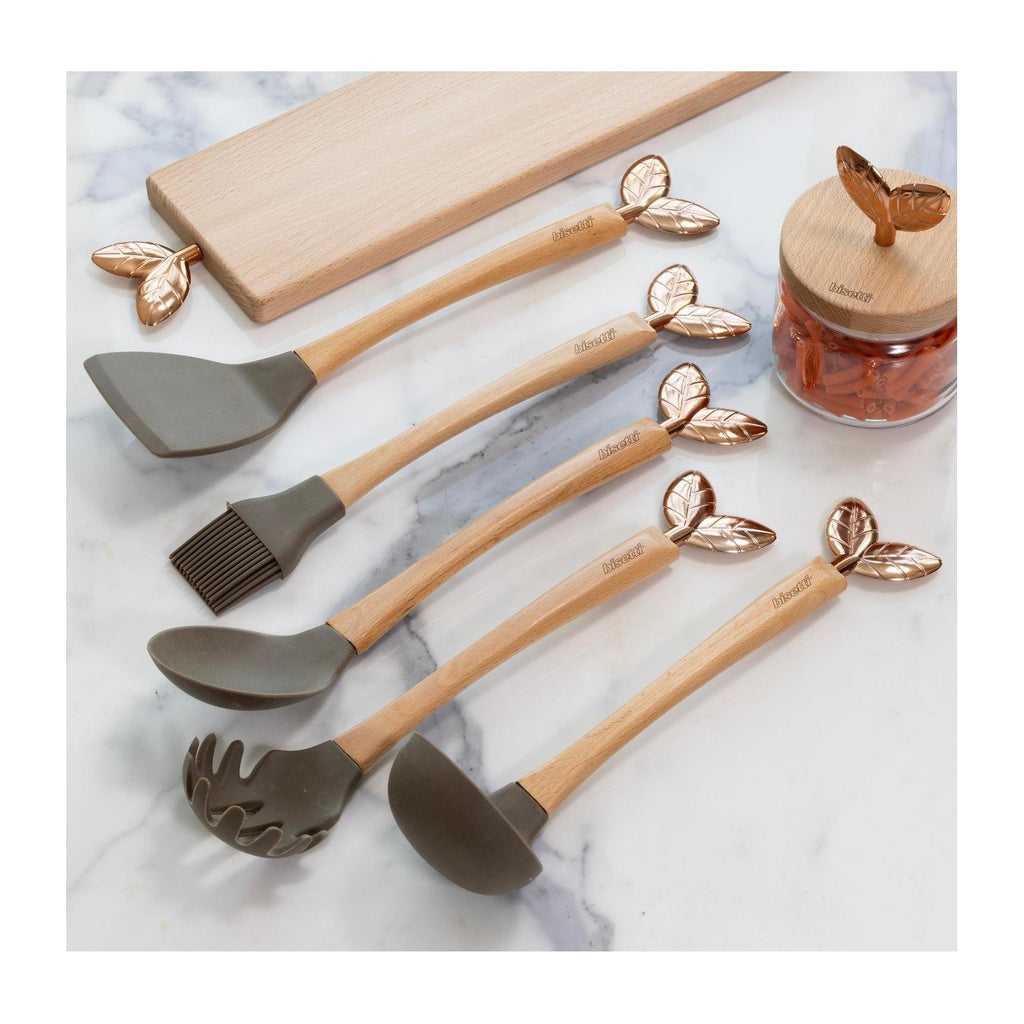 Cuillère En Silicone « Printemps D’Or » Avec Un Manche En Hêtre Naturel