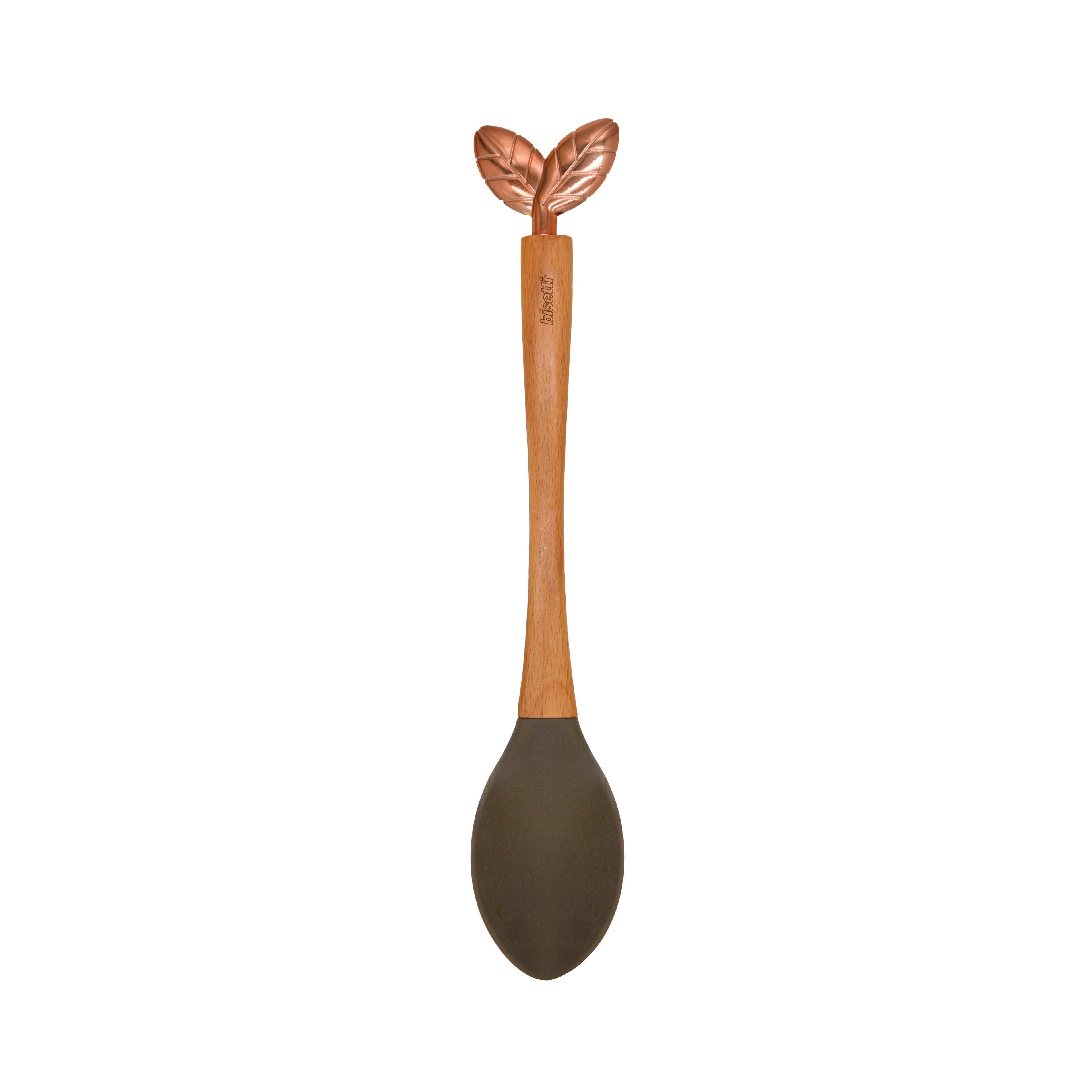 Cuillère En Silicone « Printemps D’Or » Avec Un Manche En Hêtre Naturel
